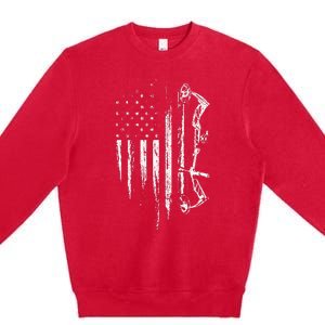 American Flag Bowhunting Bow Archery Gift For Deer Hunter Premium Crewneck Sweatshirt