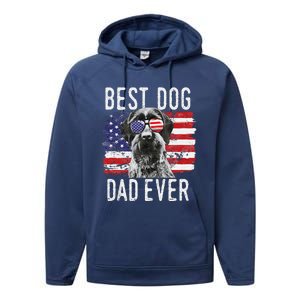 American Flag Best Dog Dad Ever German Wirehaired Pointer Performance Fleece Hoodie