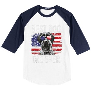 American Flag Best Dog Dad Ever German Wirehaired Pointer Baseball Sleeve Shirt