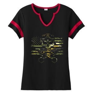 American Flag Biker Motorcycle Ladies Halftime Notch Neck Tee