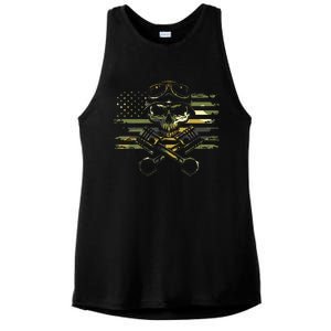 American Flag Biker Motorcycle Ladies PosiCharge Tri-Blend Wicking Tank