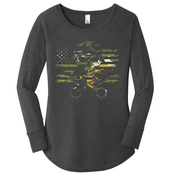 American Flag Biker Motorcycle Women's Perfect Tri Tunic Long Sleeve Shirt