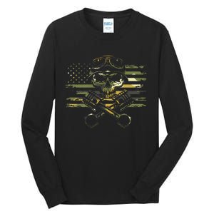 American Flag Biker Motorcycle Tall Long Sleeve T-Shirt