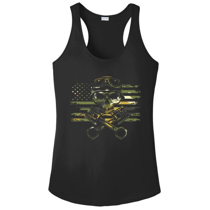 American Flag Biker Motorcycle Ladies PosiCharge Competitor Racerback Tank