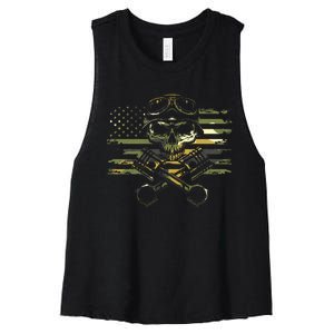 American Flag Biker Motorcycle Women's Racerback Cropped Tank