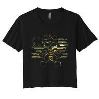 American Flag Biker Motorcycle Women's Crop Top Tee