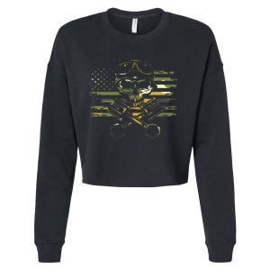 American Flag Biker Motorcycle Cropped Pullover Crew