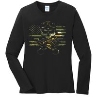 American Flag Biker Motorcycle Ladies Long Sleeve Shirt