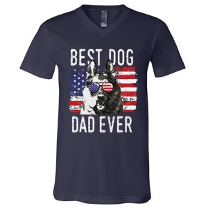 American Flag Best Dog Dad Ever German Shepherd Dogs Usa V-Neck T-Shirt