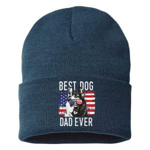 American Flag Best Dog Dad Ever German Shepherd Dogs Usa Sustainable Knit Beanie