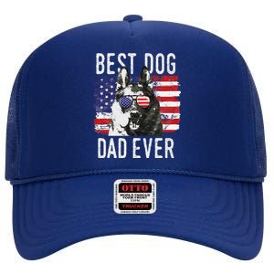 American Flag Best Dog Dad Ever German Shepherd Dogs Usa High Crown Mesh Back Trucker Hat