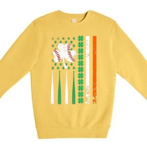 American Flag Baseball St Patricks Day Shamrock Lucky Clover Premium Crewneck Sweatshirt