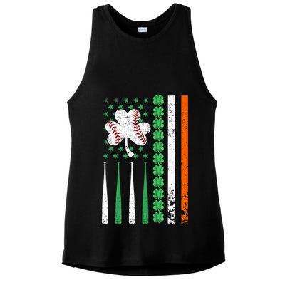 American Flag Baseball St Patricks Day Shamrock Lucky Clover Ladies PosiCharge Tri-Blend Wicking Tank
