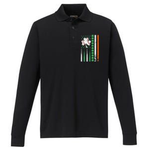 American Flag Baseball St Patricks Day Shamrock Lucky Clover Performance Long Sleeve Polo