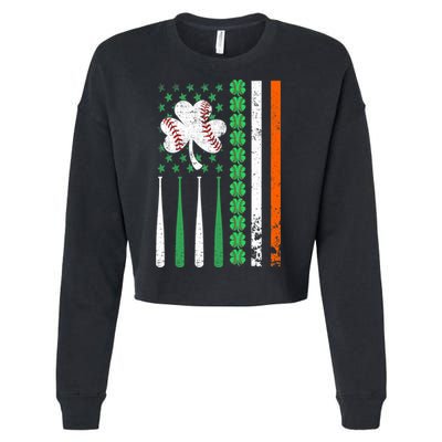 American Flag Baseball St Patricks Day Shamrock Lucky Clover Cropped Pullover Crew