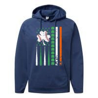 American Flag Baseball St Patricks Day Shamrock Lucky Clover Performance Fleece Hoodie