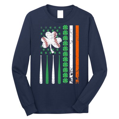 American Flag Baseball St Patricks Day Shamrock Lucky Clover Long Sleeve Shirt