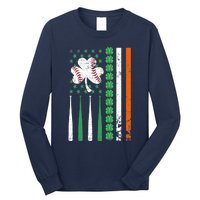 American Flag Baseball St Patricks Day Shamrock Lucky Clover Long Sleeve Shirt