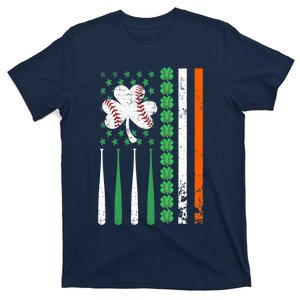 American Flag Baseball St Patricks Day Shamrock Lucky Clover T-Shirt