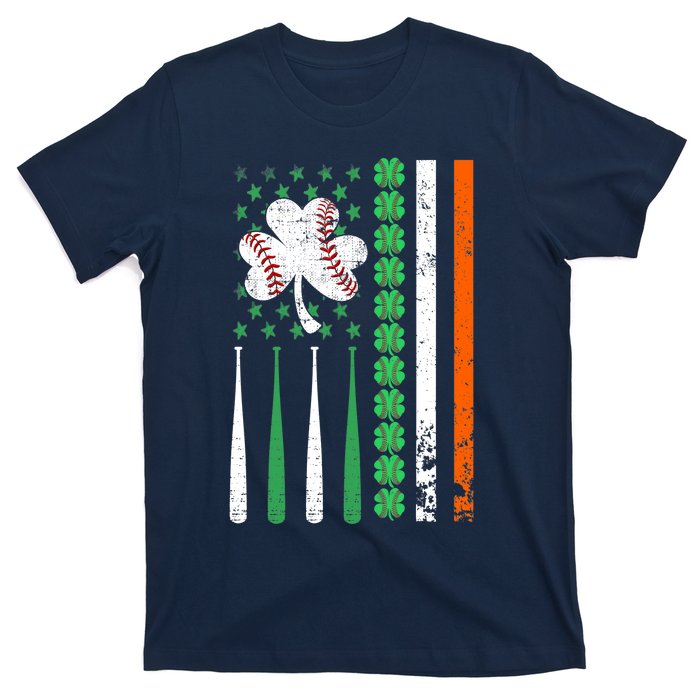 American Flag Baseball St Patricks Day Shamrock Lucky Clover T-Shirt