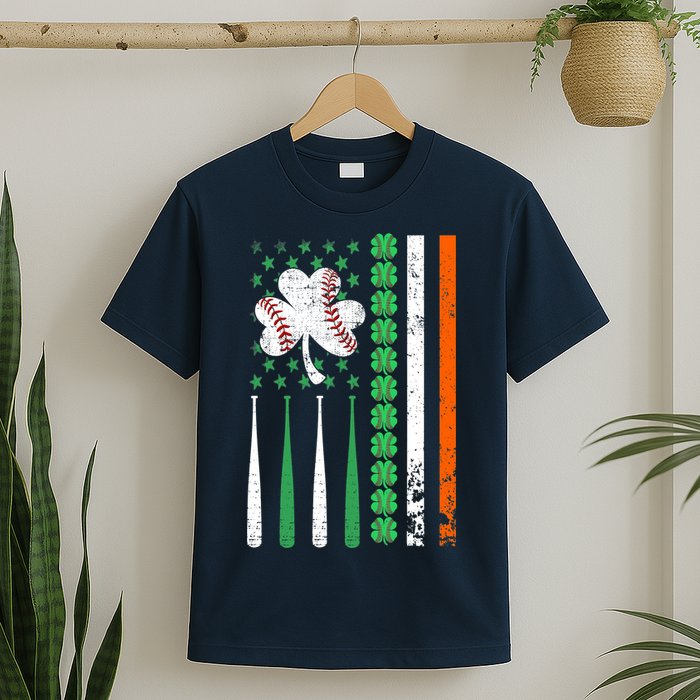 American Flag Baseball St Patricks Day Shamrock Lucky Clover T-Shirt