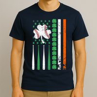 American Flag Baseball St Patricks Day Shamrock Lucky Clover T-Shirt