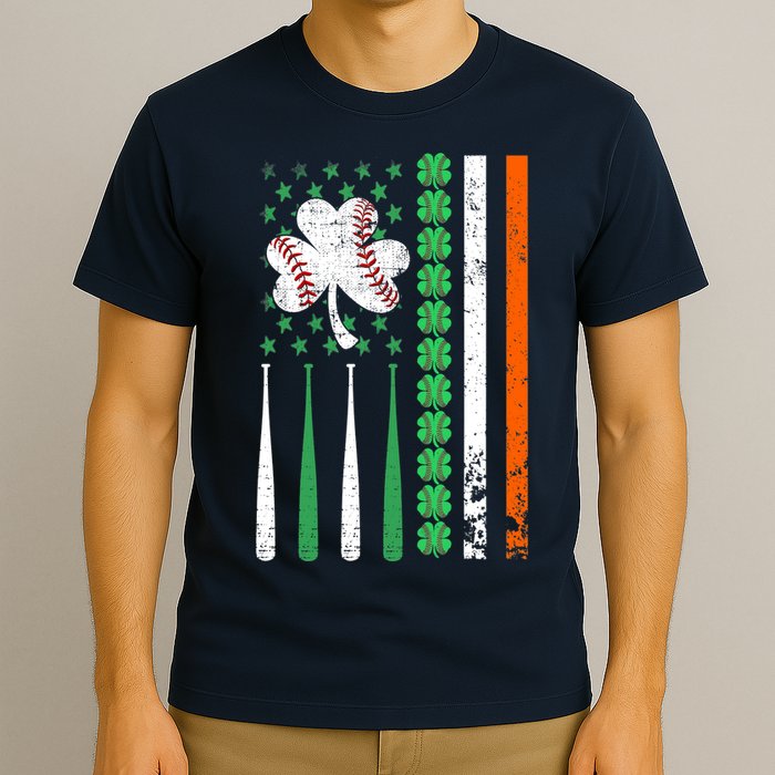 American Flag Baseball St Patricks Day Shamrock Lucky Clover T-Shirt