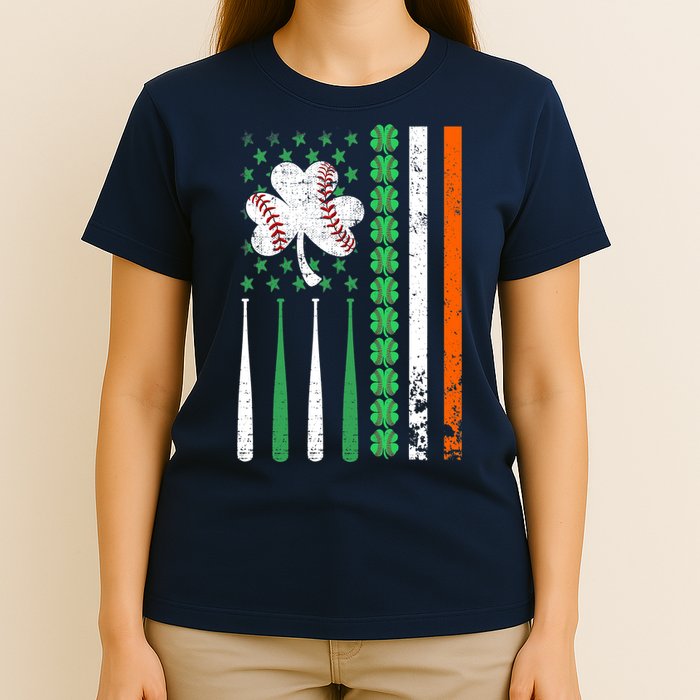 American Flag Baseball St Patricks Day Shamrock Lucky Clover T-Shirt