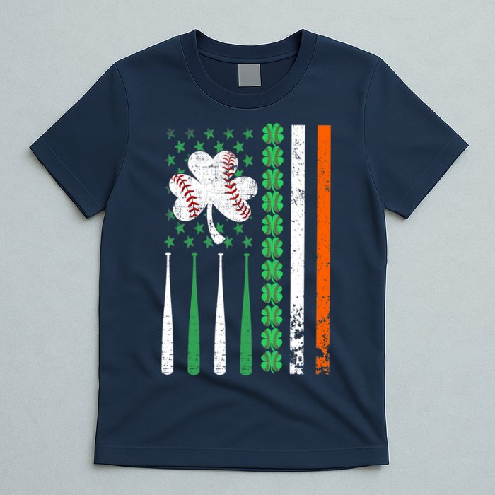 American Flag Baseball St Patricks Day Shamrock Lucky Clover T-Shirt