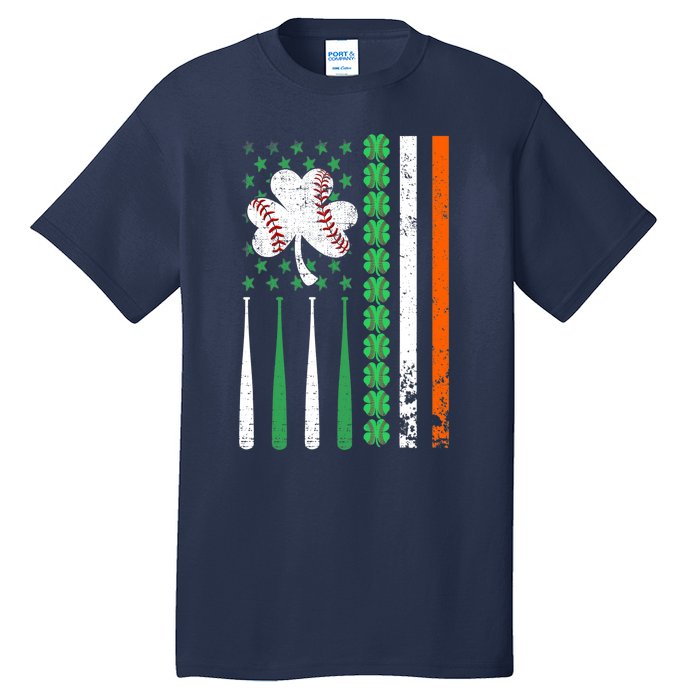 American Flag Baseball St Patricks Day Shamrock Lucky Clover Tall T-Shirt