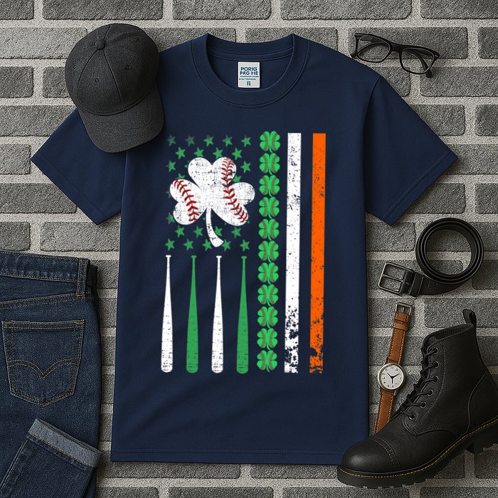 American Flag Baseball St Patricks Day Shamrock Lucky Clover Tall T-Shirt