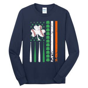 American Flag Baseball St Patricks Day Shamrock Lucky Clover Tall Long Sleeve T-Shirt