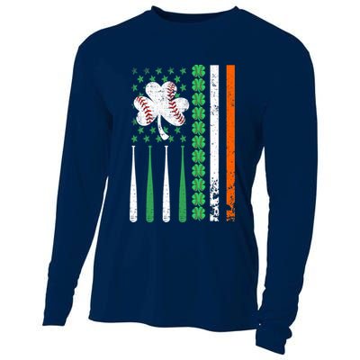 American Flag Baseball St Patricks Day Shamrock Lucky Clover Cooling Performance Long Sleeve Crew