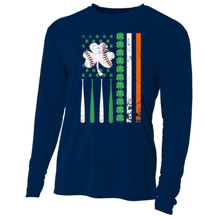 American Flag Baseball St Patricks Day Shamrock Lucky Clover Cooling Performance Long Sleeve Crew