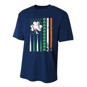 American Flag Baseball St Patricks Day Shamrock Lucky Clover Performance Sprint T-Shirt