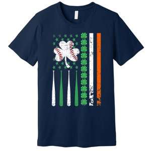 American Flag Baseball St Patricks Day Shamrock Lucky Clover Premium T-Shirt