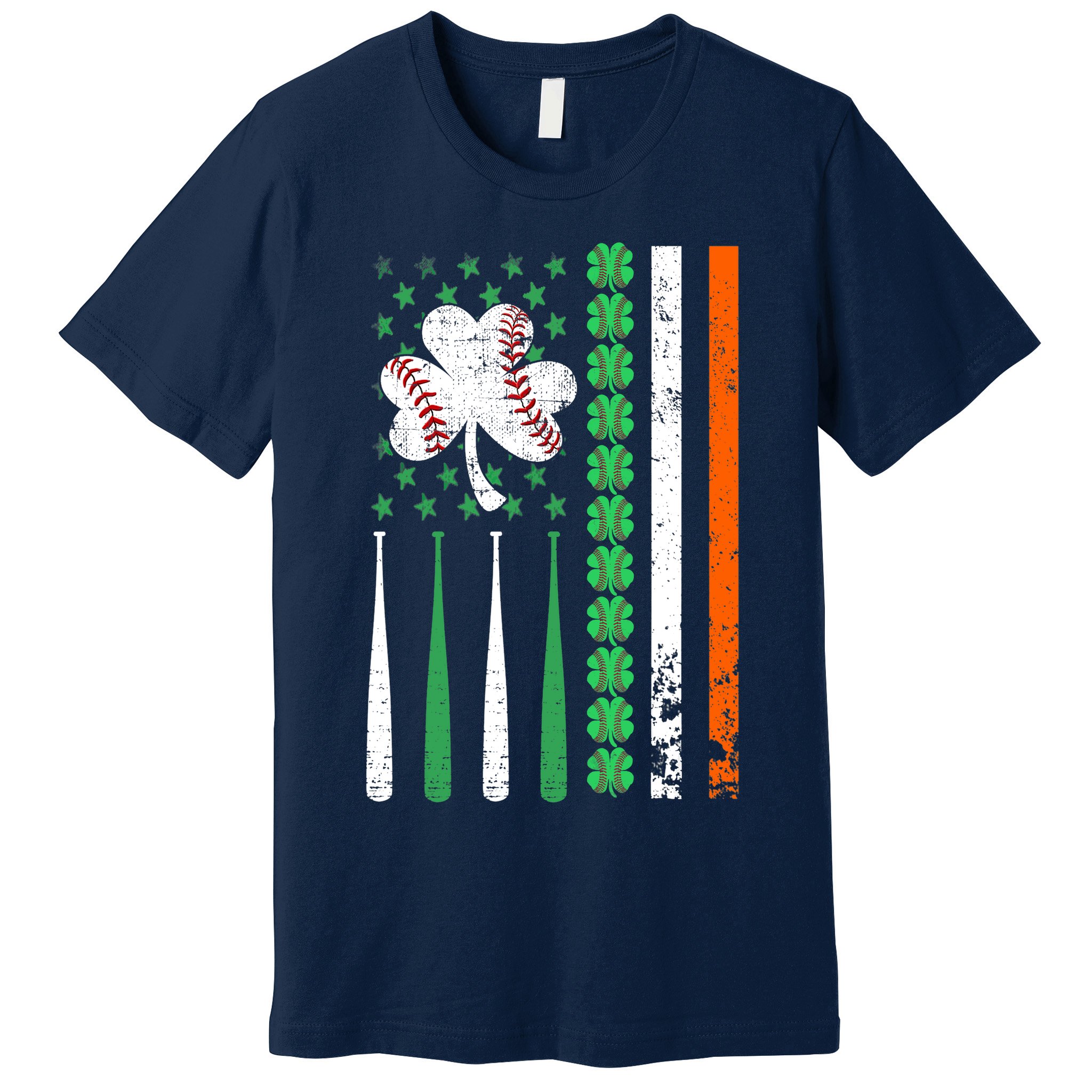 American Flag Baseball St Patricks Day Shamrock Lucky Clover Premium T-Shirt