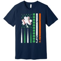 American Flag Baseball St Patricks Day Shamrock Lucky Clover Premium T-Shirt