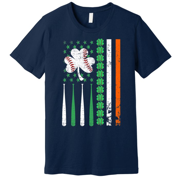 American Flag Baseball St Patricks Day Shamrock Lucky Clover Premium T-Shirt