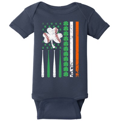 American Flag Baseball St Patricks Day Shamrock Lucky Clover Baby Bodysuit