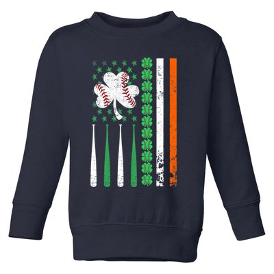American Flag Baseball St Patricks Day Shamrock Lucky Clover Toddler Sweatshirt