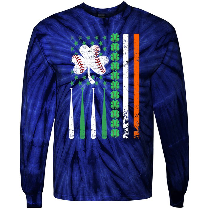 American Flag Baseball St Patricks Day Shamrock Lucky Clover Tie-Dye Long Sleeve Shirt