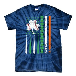 American Flag Baseball St Patricks Day Shamrock Lucky Clover Tie-Dye T-Shirt