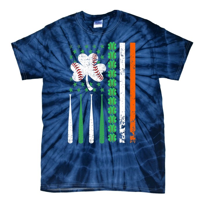 American Flag Baseball St Patricks Day Shamrock Lucky Clover Tie-Dye T-Shirt