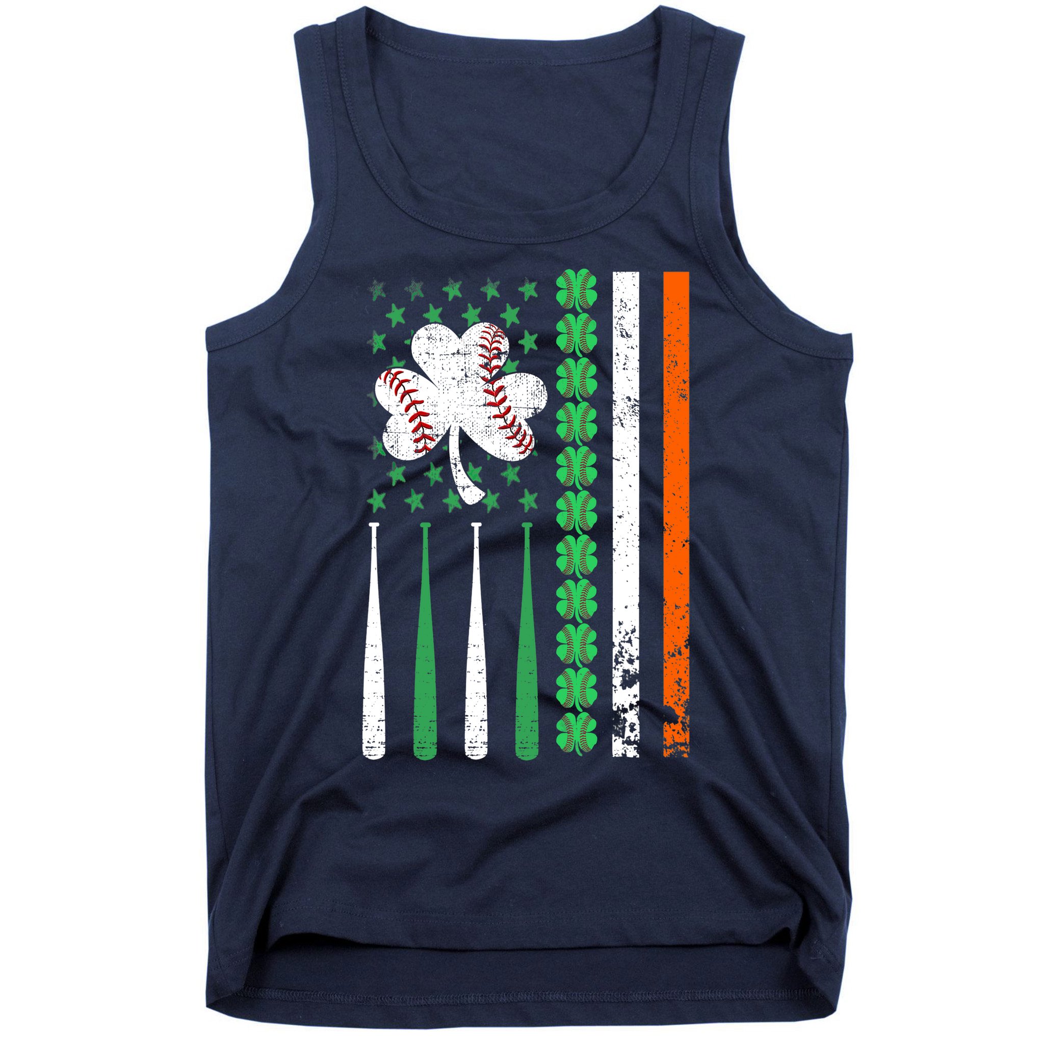 American Flag Baseball St Patricks Day Shamrock Lucky Clover Tank Top