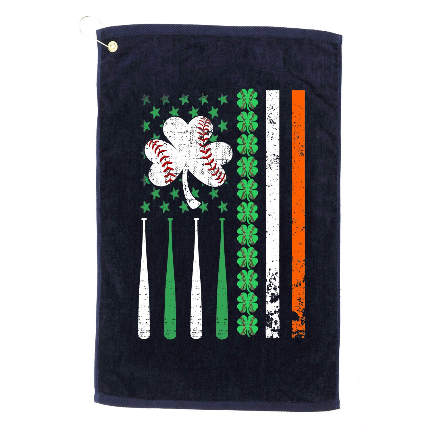 American Flag Baseball St Patricks Day Shamrock Lucky Clover Golf Towel