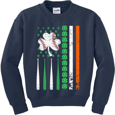 American Flag Baseball St Patricks Day Shamrock Lucky Clover Kids Sweatshirt
