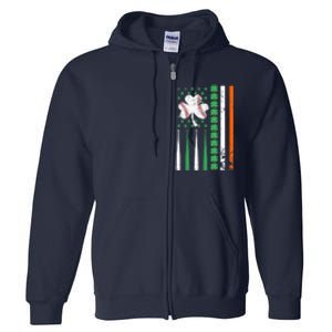 American Flag Baseball St Patricks Day Shamrock Lucky Clover Full Zip Hoodie