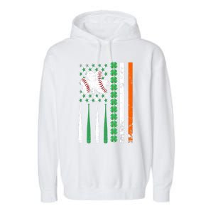 American Flag Baseball St Patricks Day Shamrock Lucky Clover Garment-Dyed Fleece Hoodie