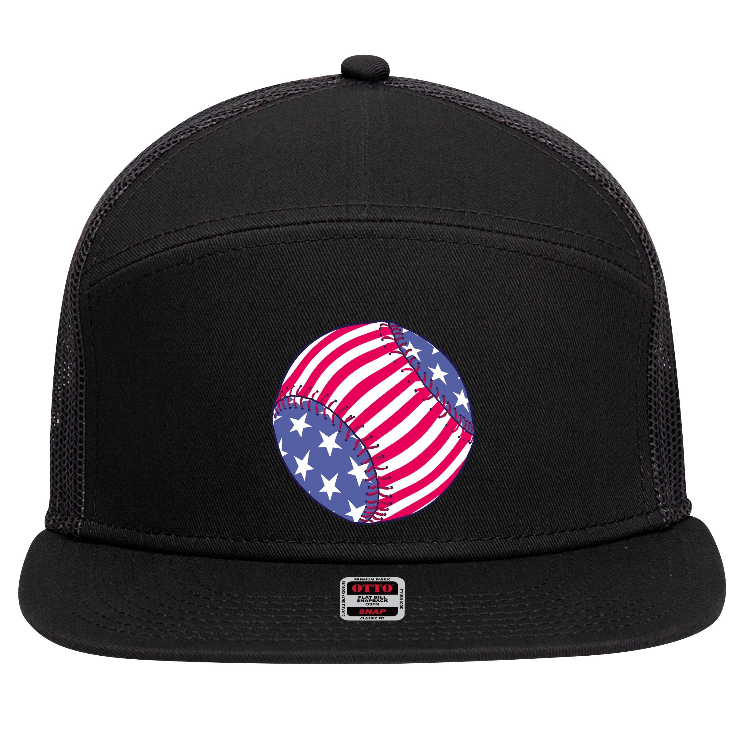 American Flag Baseball Lover 7 Panel Mesh Trucker Snapback Hat